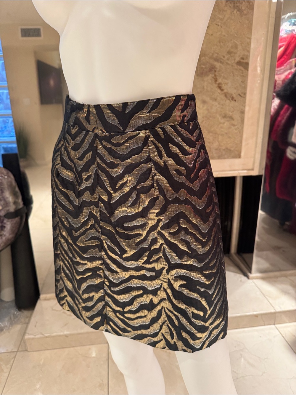 Roberto Cavalli Animal Print Gold Shimmer Lamé Skirt